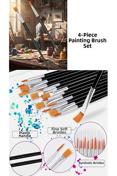 ÇEÇEN HOME Set de 4 pensule pentru pictură, set de pensule cu vârf plat, pens...