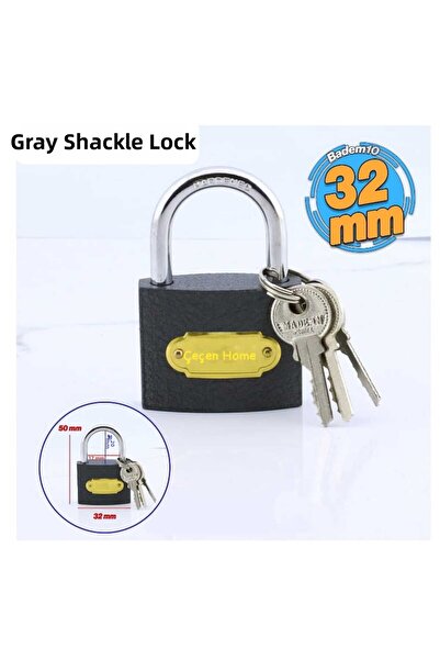 ÇEÇEN HOME (1 Τεμάχιο) Γκρι λουκέτο, Λουκέτο με γάντζο 32mm-3 Κλειδιά