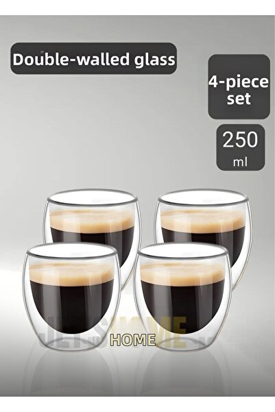 Ege Pastacılık Set of 4 Cappuccino Cups Latte Cups Double Wall Cups Americano...
