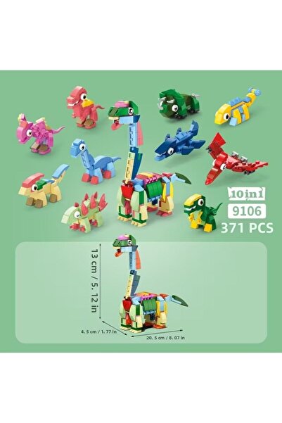 Oyunsal 371 قطعة من مكعبات الديناصورات الصغيرة 10 في 1 - مجموعة مكونة من 10 ق...