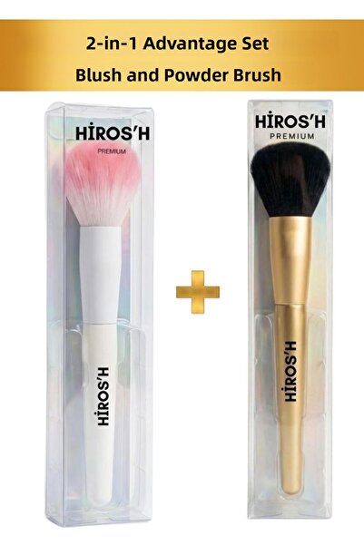 HİROS'H 2-Piece Premium Powder and Blush Makeup Brush Set