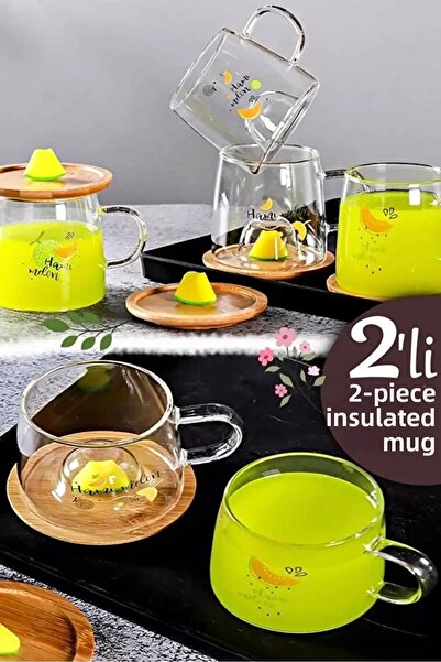 Rosemor 3D Figured Glass Cup with Melon Figure Printed Hot and Cold Borosilic...