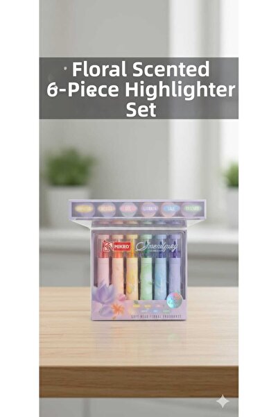 ALPA STORE Micro 6-Piece Pastel Color Floral Scented Highlighter Marker Pen S...