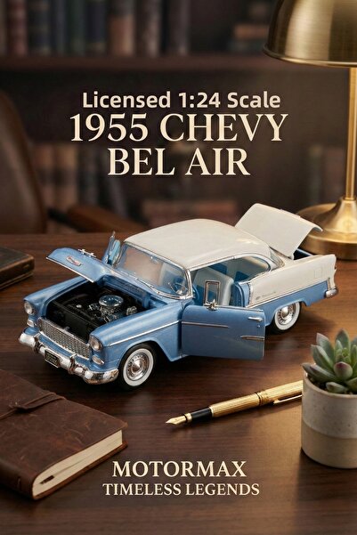 craftivio Motormax 1:24 1955 Chevy Bel Air Diecast Metal Model Car Blue White