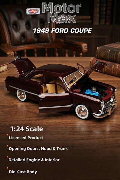 craftivio Motor Max 1:24 1949 Ford Coupe Model Car Metal Diecast - Claret Red