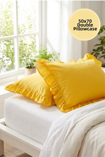 Joyrose 2 Pieces 100% Cotton Ruffle Pillowcase 50X70 cm Modern with Hidden Zi...