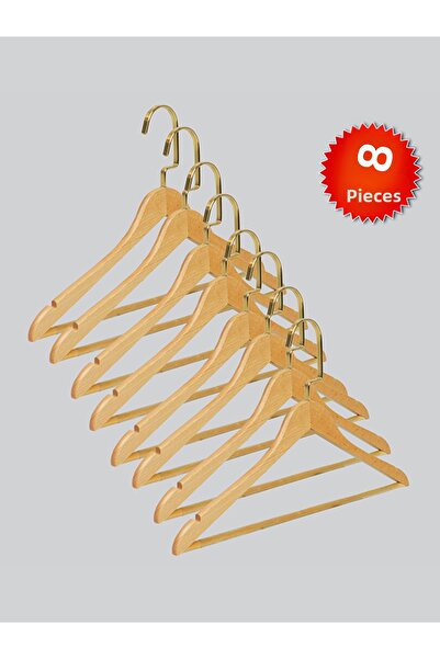 NYN شماعات ملابس خشبية M001-BARLI (GOLD KANCA LAMA) للقمصان والسراويل 8 قطع