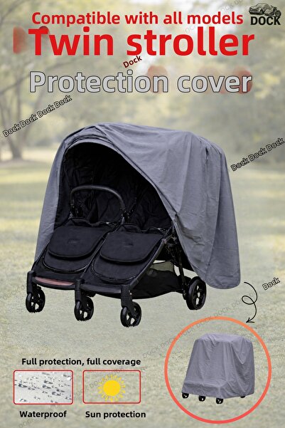 Dock غطاء حماية رمادي اللون لعربة الأطفال التوأم (حماية كاملة - غطاء كامل)