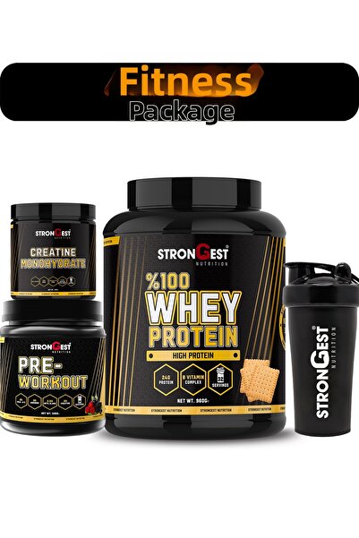 STRONGEST مجموعة اللياقة البدنية، بروتين مصل اللبن بنكهة البسكويت، الكرياتين،...