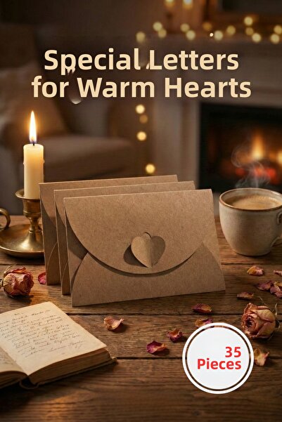 Pusula Marketim 35-Pack Heart-Locked Mini Kraft Gift Envelope & White Card Set