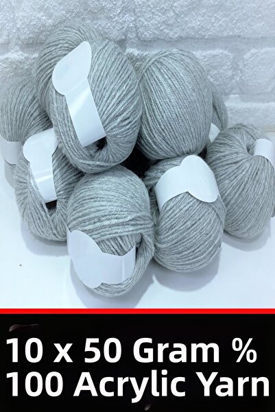 outletyarn 10 × 50 جرام (عبوة 500 جرام) خيط حياكة أكريليك من أوتليت، لون رماد...