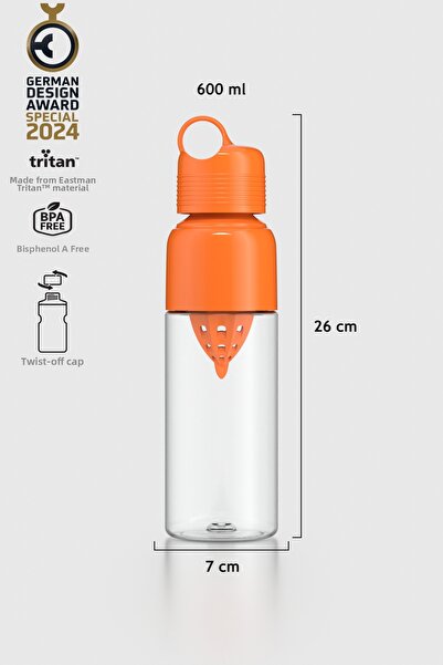 Renga Moon 600 ml Tritan Squeezer Detox Bottle 911028 Orange