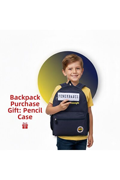 Fenerbahçe Dark Blue School Bag with Logo, Pen Holder and Gift