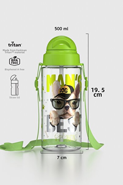 Renga قارورة مياه ميجو منقوشة سعة 500 مل للأطفال مع حزام وقش من التريتان 9120...