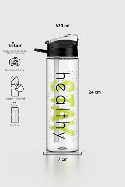 Renga Falcon Stay Patterned 630 ml Tritan Flask with Straw 912016 Black