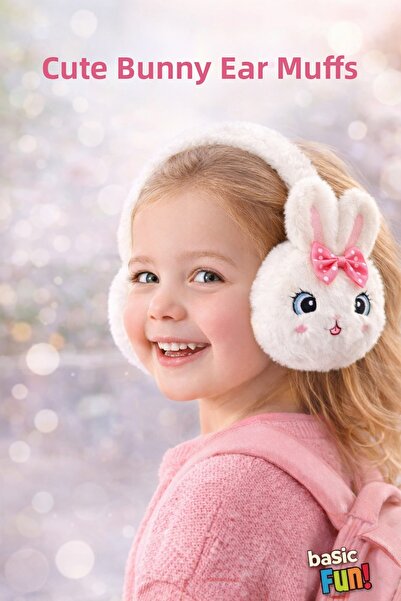 Basic Fun غطاء أذن على شكل أرنب منفوش - غطاء أذن من القطيفة للأطفال، غطاء أذن...