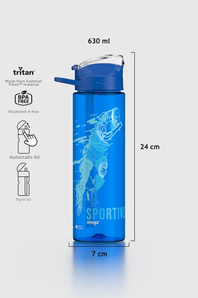 Renga Falcon Sport Patterned 630 ml Tritan Flask with Straw 912016 Blue