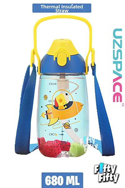 Uzspace 680 ml Tritan Children's Water Bottle with Straw and Neck Strap - Box...