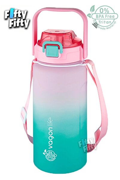 Vagonlife زجاجة مياه تريتان 1500 مل مع حزام مع/بدون قش للاستخدام المزدوج، زجا...