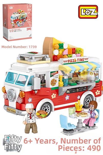 Vagonlife لوز ميني بلوك سيريز شاحنة طعام/شاحنة بيتزا -LZ1739 (490 قطعة) مجموع...