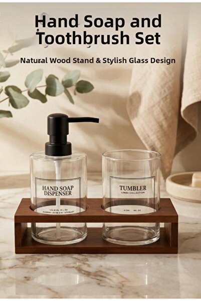 MODA OZY Set of 2 Borosilicate Thin Glass Liquid Soap Dispensers with 2 Compa...