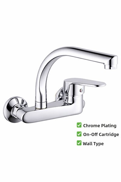 KUSTAR Chrome Wall Mounted Kitchen Faucet On-Off – Long Spout – Polished Chro...