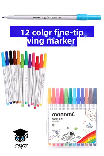 SEYFİKİRTASİYE 12 Colors Felt Tip Drawing Paint Marker Fine Tip