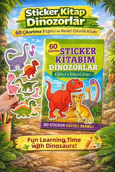 ANI OFİS KIRTASİYE A K ملصق كتابي الديناصورات - كتاب نشاط تعليمي مع 60 ملصقًا...