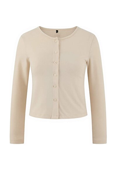 Trendyol Collection Stone-Farbenes, 100 % Baumwolle, figurbetontes, langärmli...