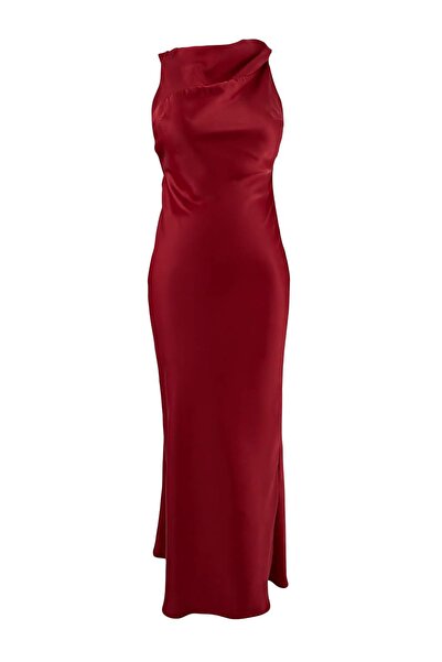 Trendyol Collection Rochie elegantă/de seară din satin roșu cu țesătură simpl...