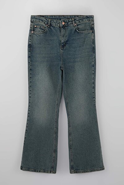 Trendyol Curve Blugi albastru închis talie înaltă Comfort/Flexible Flare Fit ...