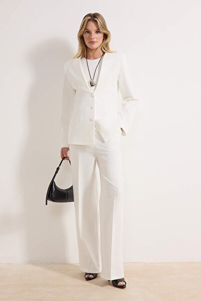 Trendyol Modest White Waist Detailed Woven Jacket and Trousers - Top Set Tcts...