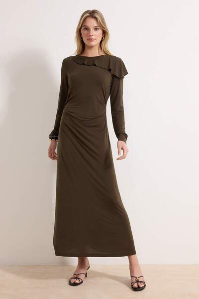 Trendyol Modest Rochie kaki, fără căptușeală, simplă, din material subțire Sa...