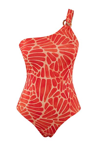 Trendyol Collection Costum de baie cu model etnic, cu un singur umăr, cu acce...