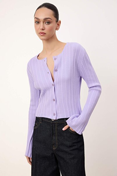 Trendyol Collection Wardrobe Essentials Lilac Spanish Sleeve Knitwear Cardiga...
