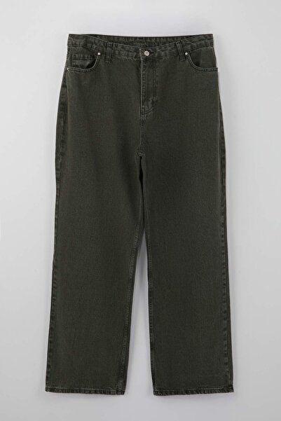 Trendyol Curve جينز أخضر عالي الخصر وواسع الساق مقاس كبير أرجل واسعة TBBSS22J...