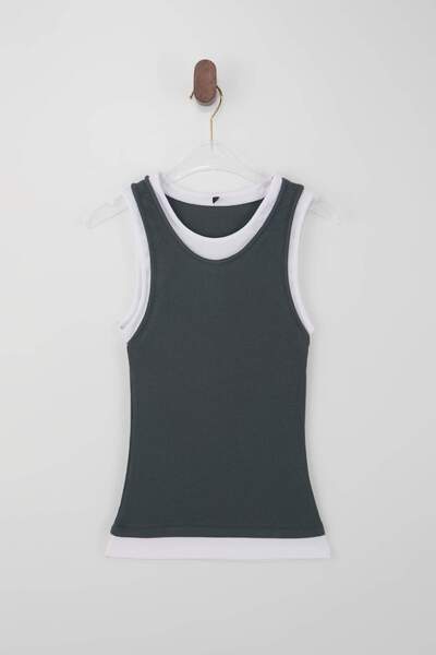 Trendyol Collection Anthracite Fitted/Bodycon Pool Collar Sleeveless Piped Co...