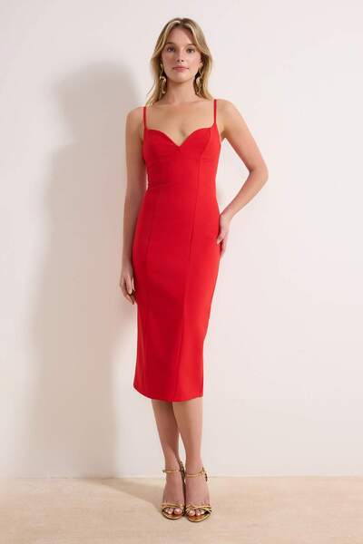 Trendyol Collection Red Suspender Woven Midi Day / Night Dress Twoss26El00114