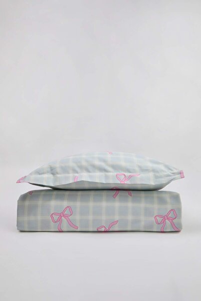 TRENDYOLMİLLA HOME Single Size Bow and Gingham Patterned Duvet Cover Set With...