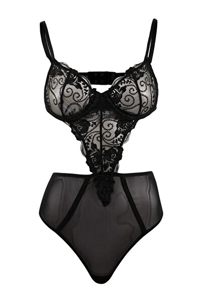 Trendyol Collection Body negru din dantelă/tul THMSS26BD00002