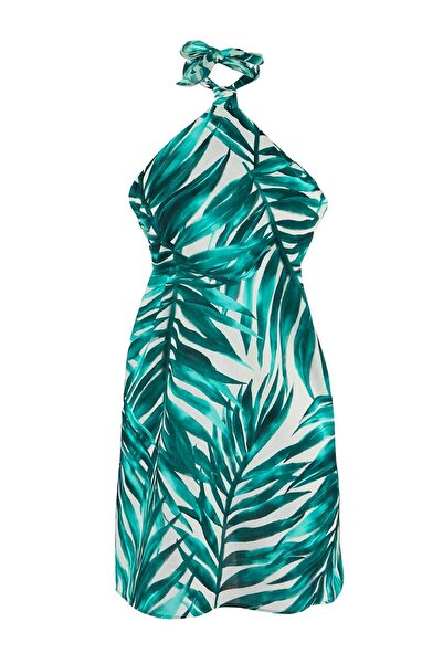Trendyol Collection Mini-Strandkleid mit tropischem Muster und gewebten Binde...