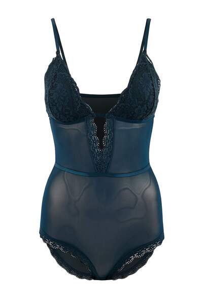 Trendyol Collection Бензинова тюл дантела детайл изрязан прилепнал по тялото ...