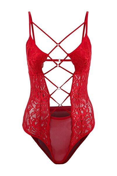 Trendyol Collection Roter Spitzen-Cross-Piping-Detail-Body THMSS26BD00005