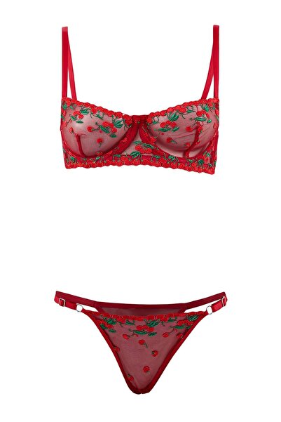 Trendyol Collection Red Brode Floral Capless Underwear Set Thmss26Cc00037