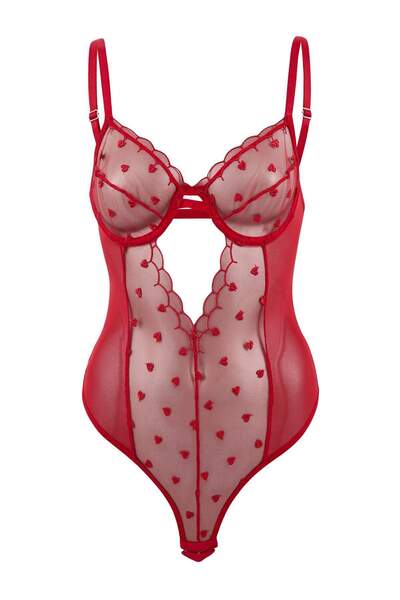 Trendyol Collection Red Tulle Heart Capless Body Thmss26Bd00019