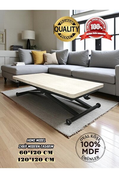 SEHPAM AKILLI Akıllı Sehpa Home Üst Tabla Mdf Traverten Oval Güvenli Köşe Alt...