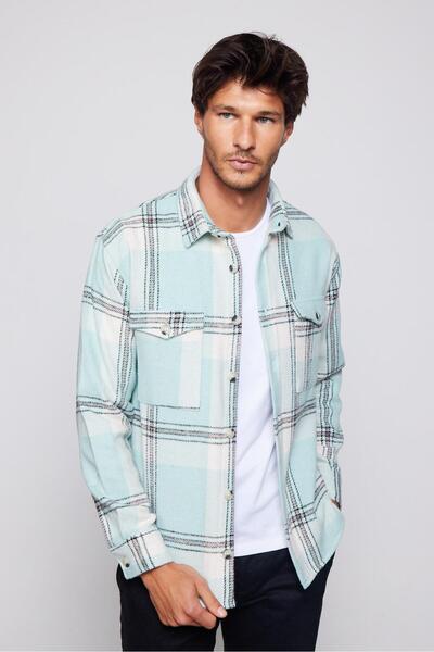 Tudors Relax Fit Uzun Kollu Çift Cep Kapaklı Kareli Rahat Kesim Kışlık Oduncu...