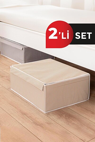 ALAS 2'li Set Çok Amaçlı Kahverengi Çizgili Baza Kutusu