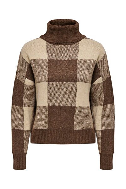 ONLY Γυναικείο πουλόβερ με ψηλό γιακά καφέ 15302462