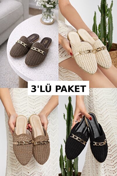 Jackers 3-комплектні жіночі тапочки з пряжкою, плетені ланцюжком, стильні літ...